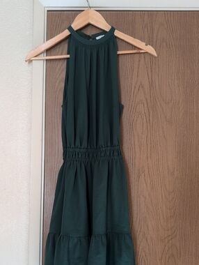 Wilfred Forest Green Halter Neck Tiered Mini Dress